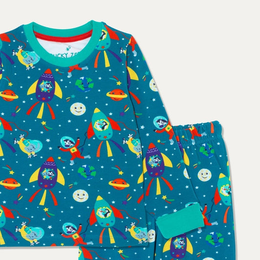 Ducky Zebra - Organic Cotton Kids' Pyjamas with Space Adventure Print