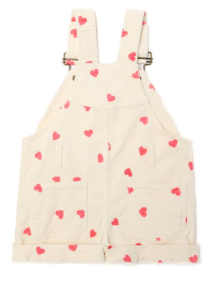 Dotty Dungarees: Cream Pink Heart Cord Shorts