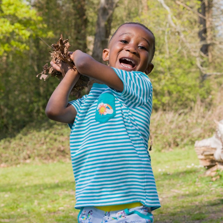 Ducky Zebra - Organic Cotton Turquoise Stripe T-Shirt with Pocket