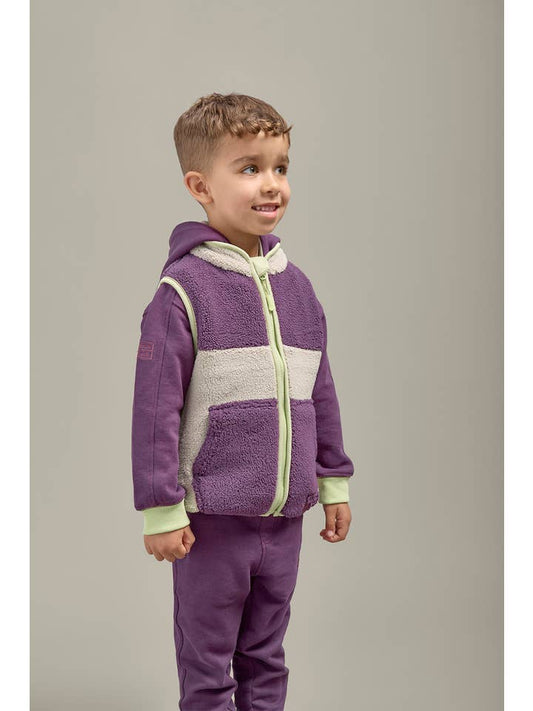 Amethyst Purple and Geothermal Grey Kids Borg Gilet