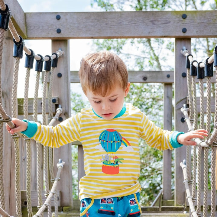 Ducky Zebra - Organic Cotton Long Sleeve T-Shirt with Hot Air Balloon Print