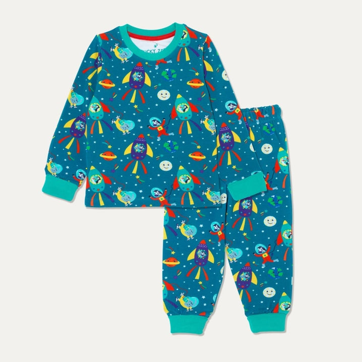 Ducky Zebra - Organic Cotton Kids' Pyjamas with Space Adventure Print