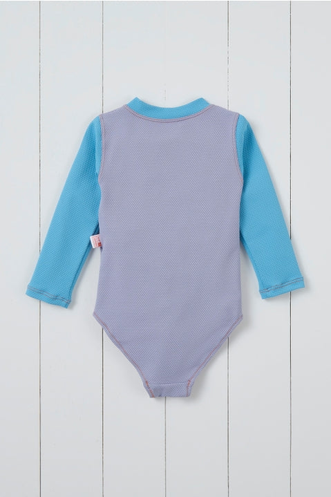 Grass & Air Lavender Ribbed Kids Long Sleeve Swimsuit