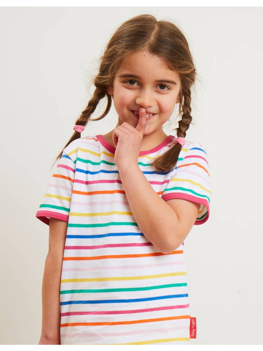 Toby Tiger Organic Pink Rainbow Stripe T-Shirt