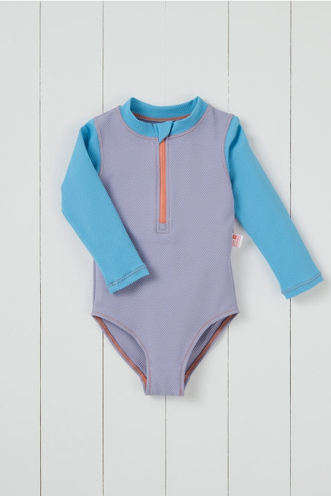 Grass & Air Lavender Ribbed Kids Long Sleeve Swimsuit