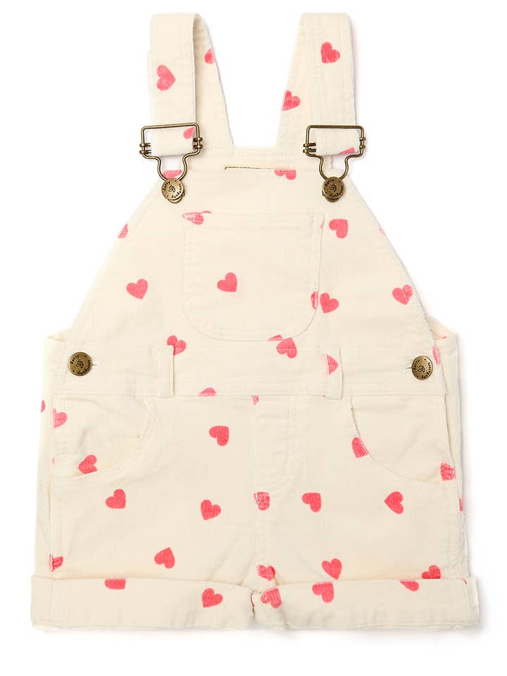 Dotty Dungarees: Cream Pink Heart Cord Shorts