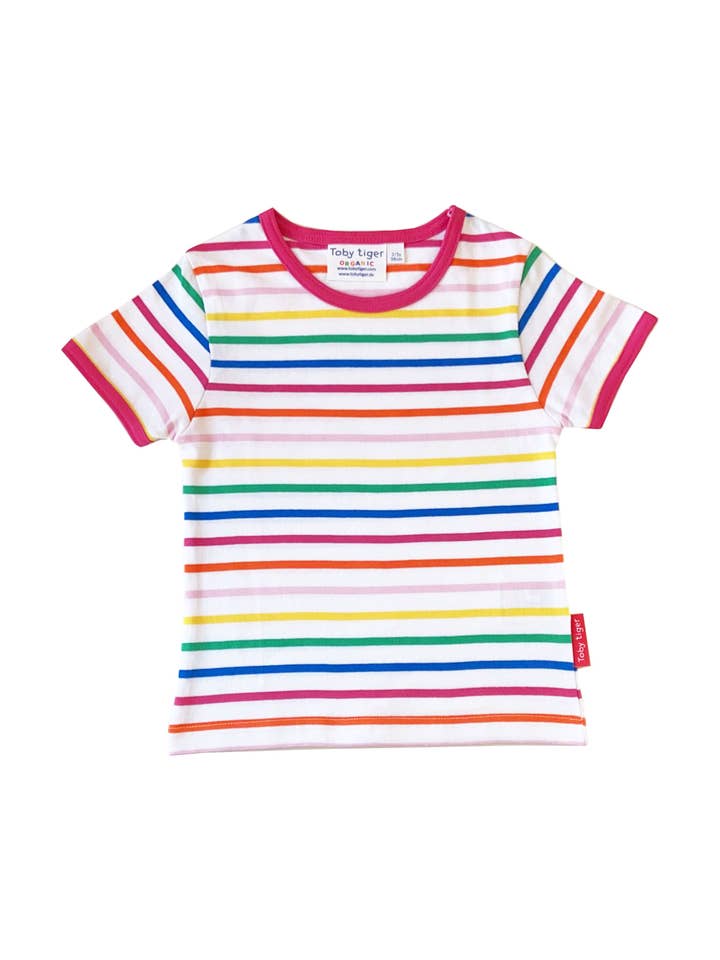 Toby Tiger Organic Pink Rainbow Stripe T-Shirt