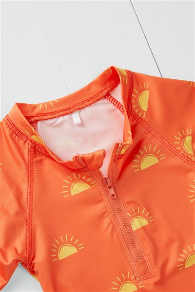 Grass & Air - Sun Print Kids Long 3/4 Sleeve Swimsuit