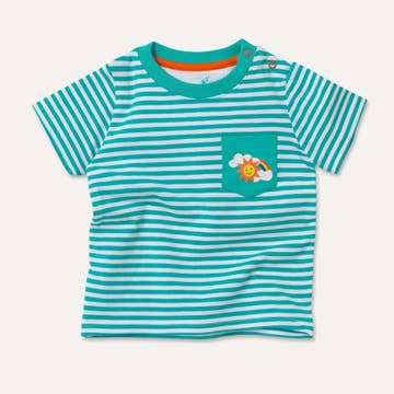 Ducky Zebra - Organic Cotton Turquoise Stripe T-Shirt with Pocket