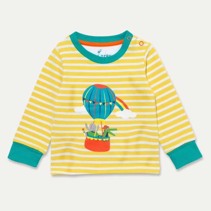 Ducky Zebra - Organic Cotton Long Sleeve T-Shirt with Hot Air Balloon Print